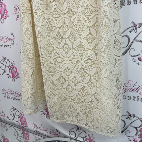 Milly dress lace crochet knit style cream white Ivory Lace Detail Dress tie up - Picture 3 of 12